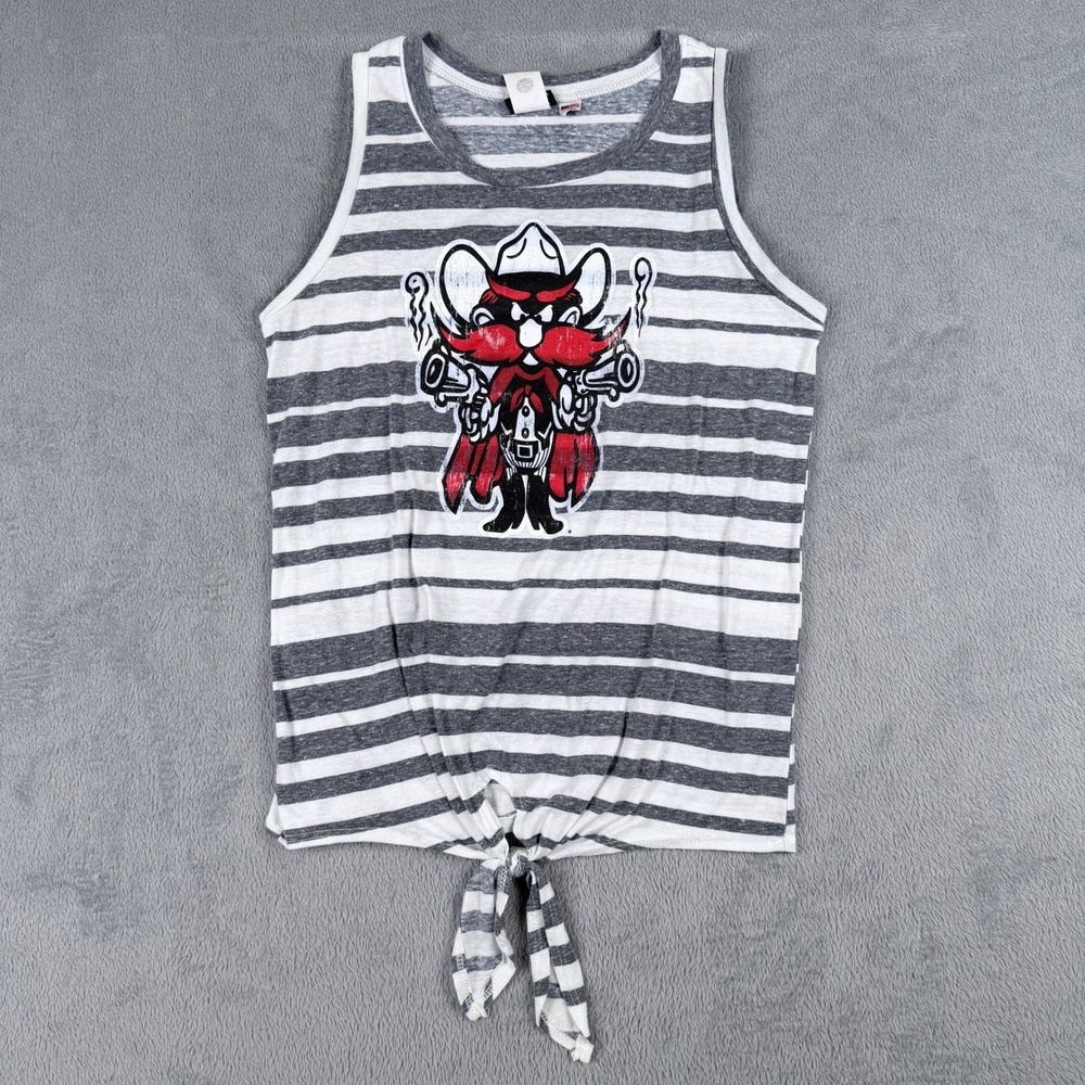 Livy Lu Texas Tech Red Raiders Striped Tie Front Tank Top Small Grey White